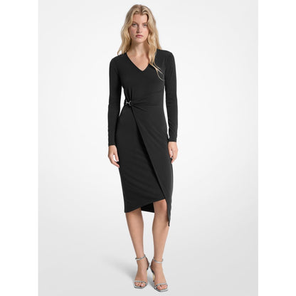 Michael Kors Stretch Matte Jersey Wrap Dress BLACK