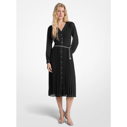 Michael Kors Georgette Belted Pleated Shirtdress BLACK