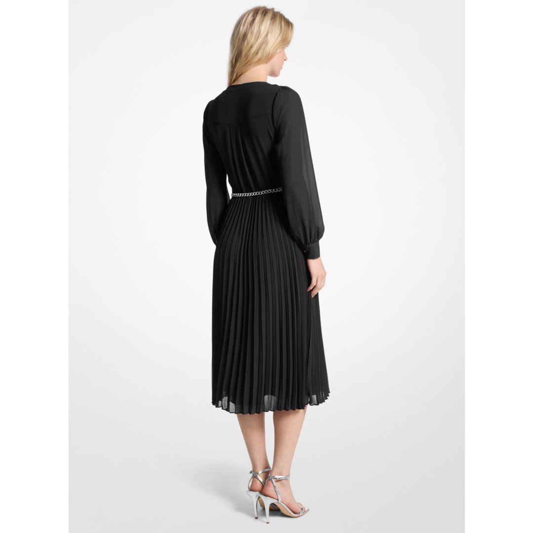 Michael Kors Georgette Belted Pleated Shirtdress BLACK