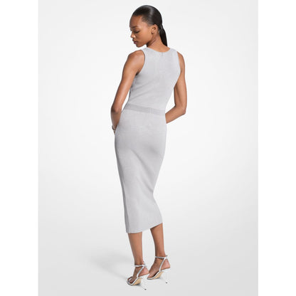 Michael Kors Metallic Knit Midi Tank Dress SILVER