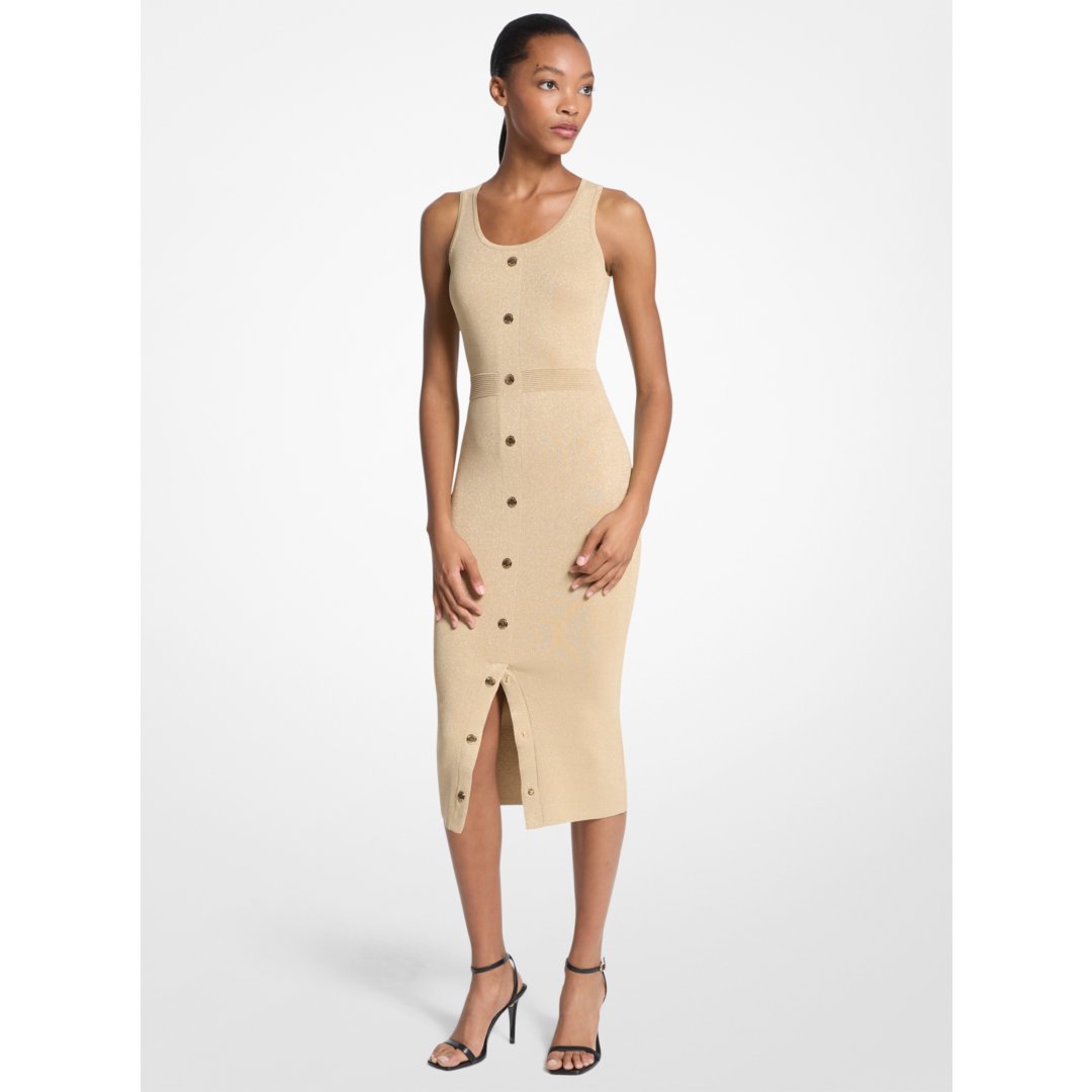 Michael Kors Metallic Knit Midi Tank Dress GOLD