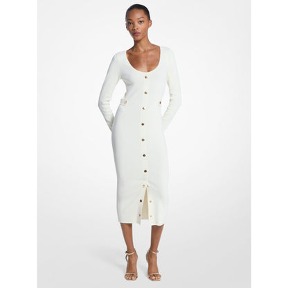 Michael Kors Ribbed Stretch Viscose Midi Dress BONE