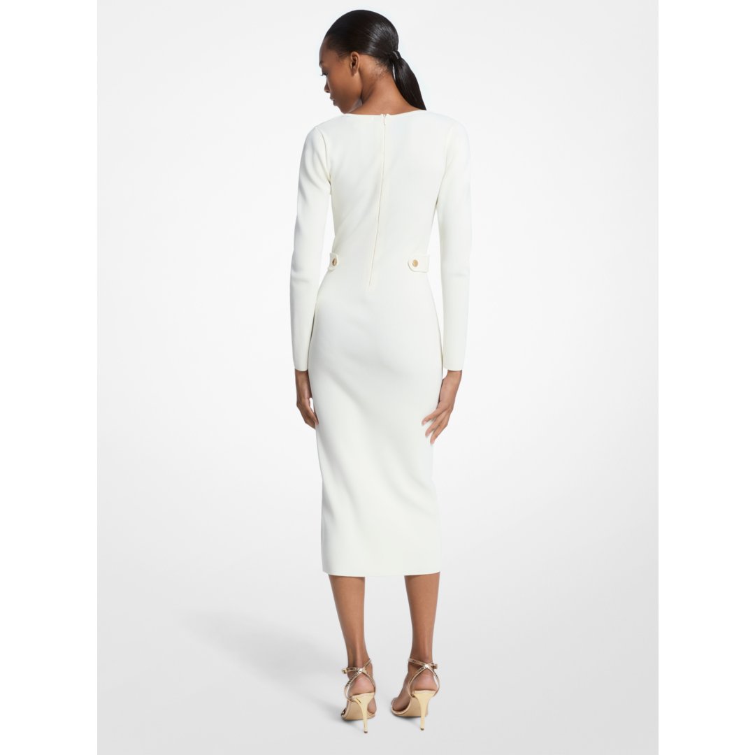 Michael Kors Ribbed Stretch Viscose Midi Dress BONE