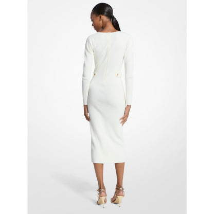 Michael Kors Ribbed Stretch Viscose Midi Dress BONE