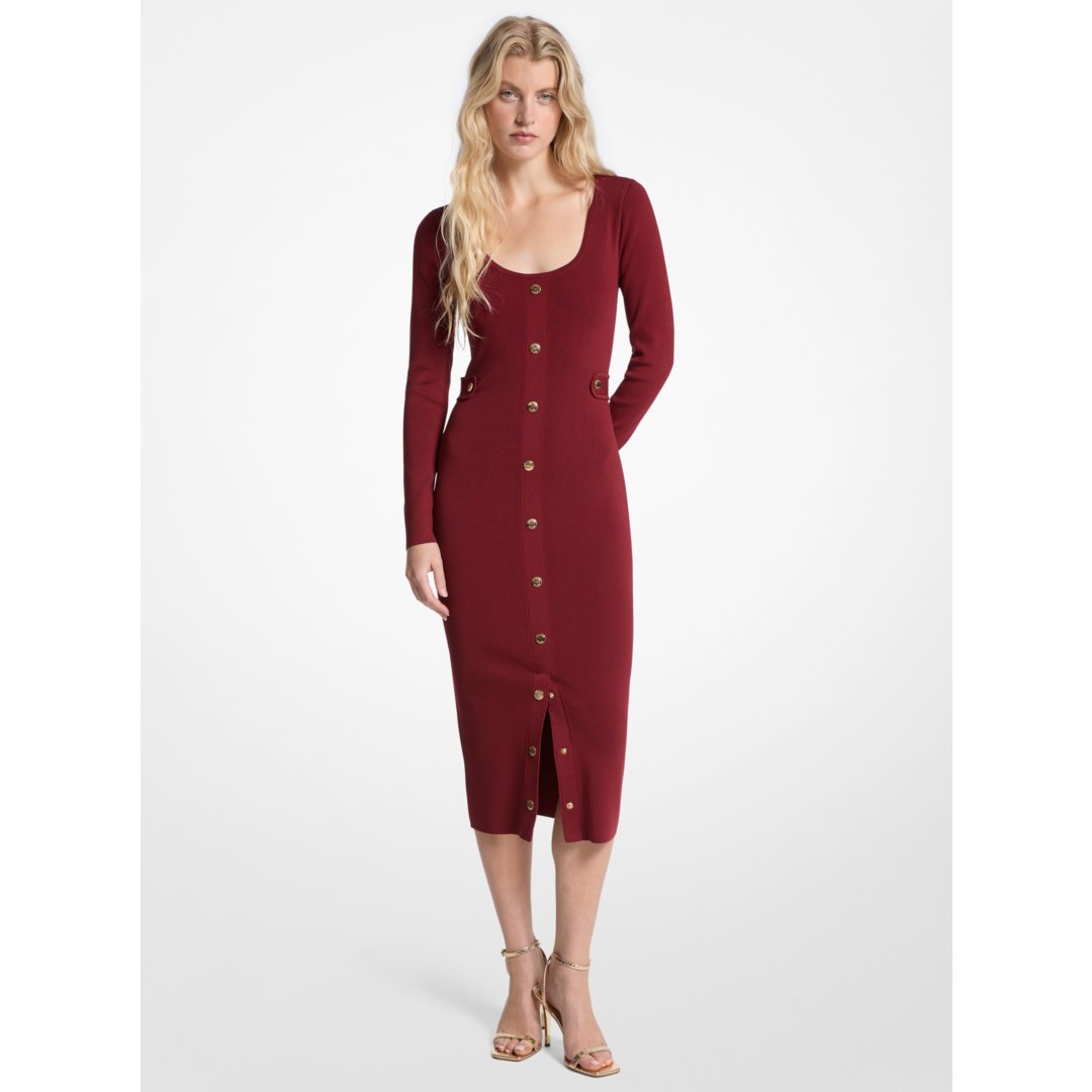 Michael Kors Ribbed Stretch Viscose Midi Dress CHERRY