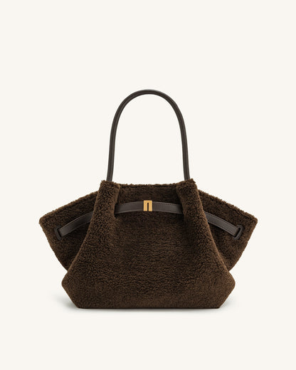 Jw Pei Hana Medium Faux Fur Tote Bag Mocha Brown