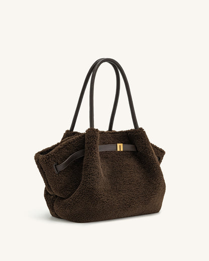 Jw Pei Hana Medium Faux Fur Tote Bag Mocha Brown