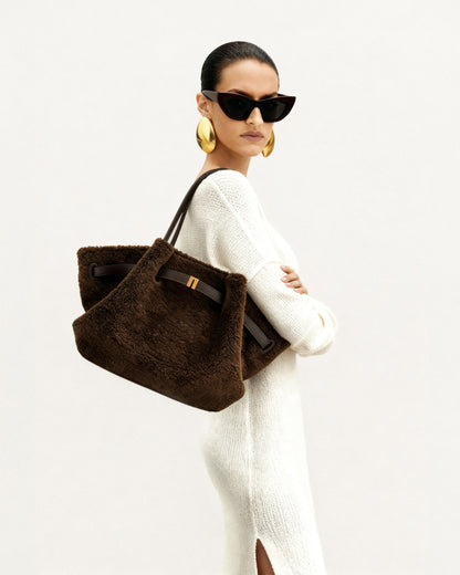 Jw Pei Hana Medium Faux Fur Tote Bag Mocha Brown