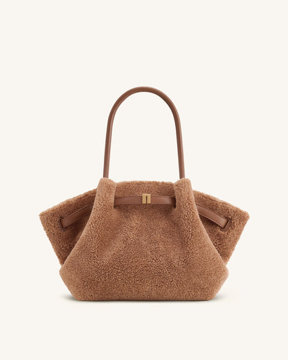 Jw Pei Hana Medium Faux Fur Tote Bag Coffee Brown