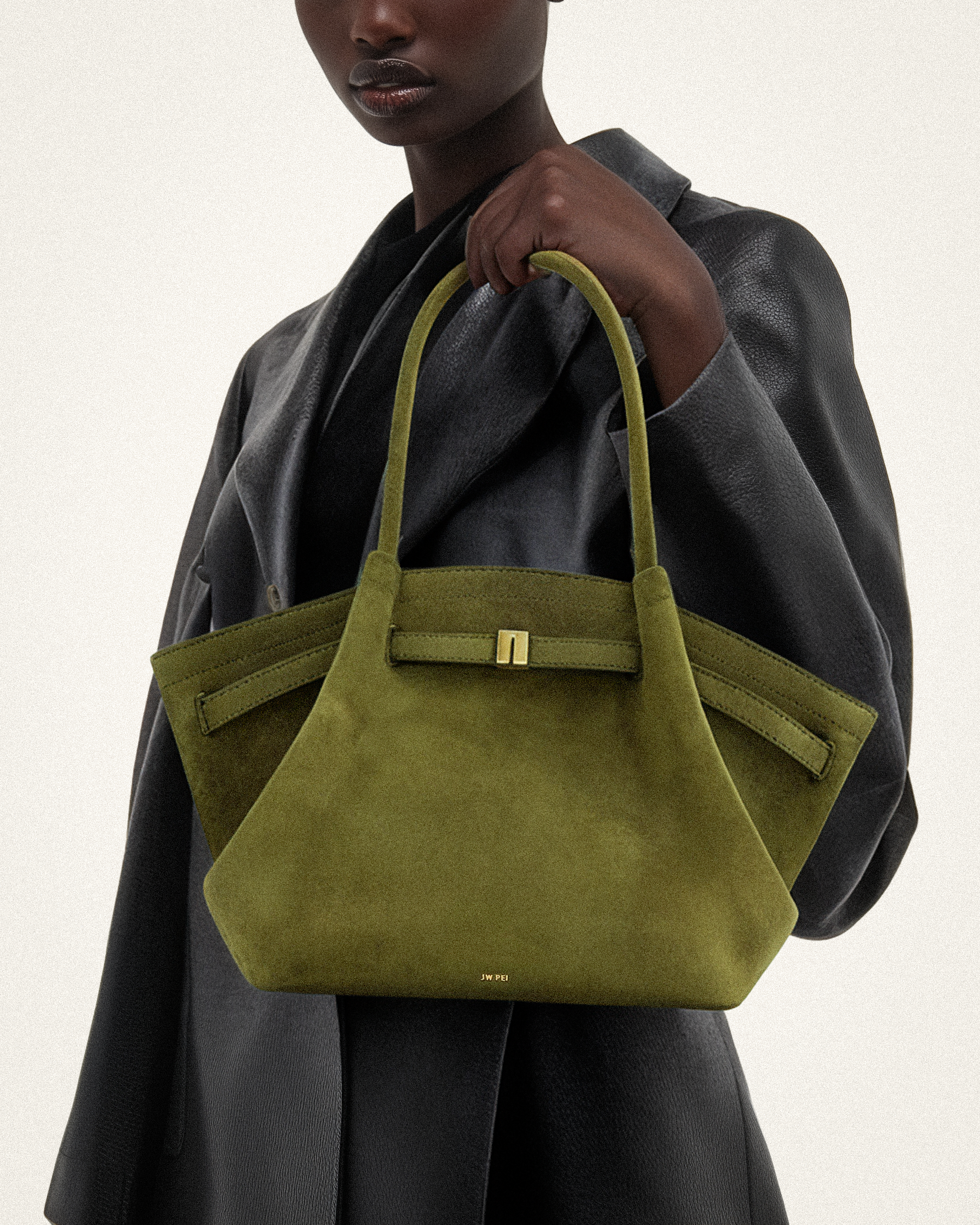 Jw Pei Hana Medium Faux Suede Tote Bag Dark Olive