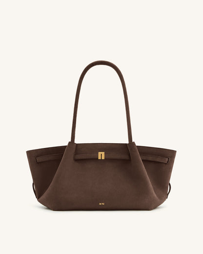 Jw Pei Hana Wide Faux Suede Tote Bag Dark Brown