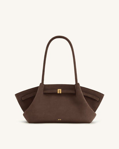 Jw Pei Hana Wide Faux Suede Tote Bag Dark Brown