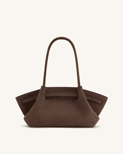 Jw Pei Hana Wide Faux Suede Tote Bag Dark Brown