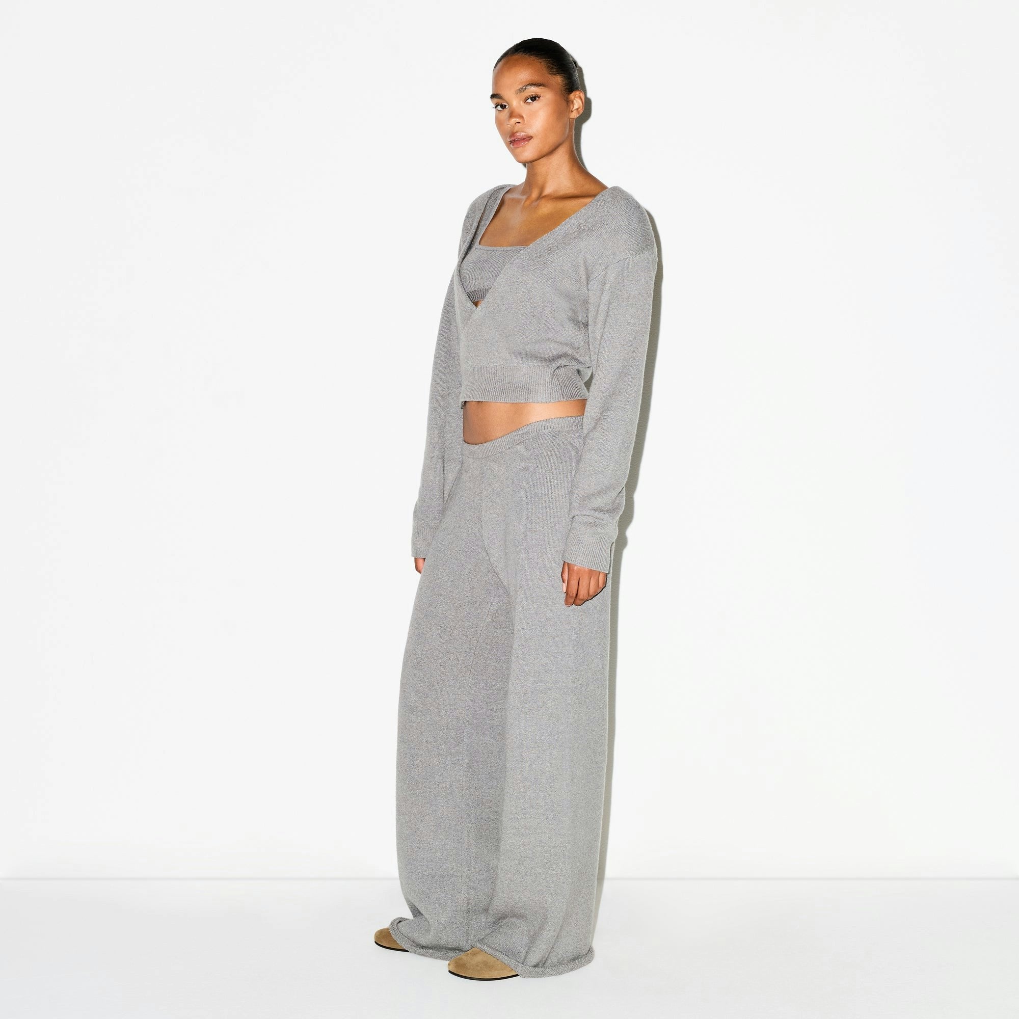 Skims Textured Knit Relaxed Pant Dark Heather Grey