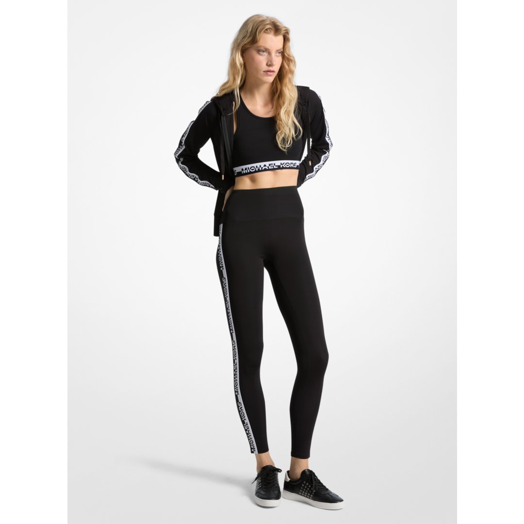 Michael Kors Stretch Knit Logo Tape High-Waisted Leggings BLACK