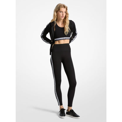 Michael Kors Stretch Knit Logo Tape High-Waisted Leggings BLACK