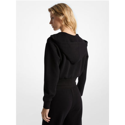 Michael Kors Logo Jacquard Charm Jacquard Cropped Zip-Up Hoodie BLACK