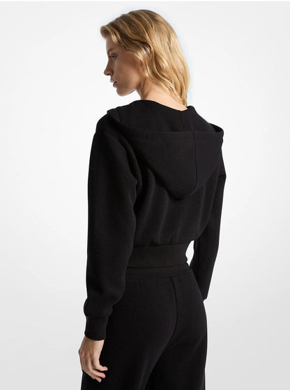 Michael Kors Logo Jacquard Charm Jacquard Cropped Zip-Up Hoodie BLACK