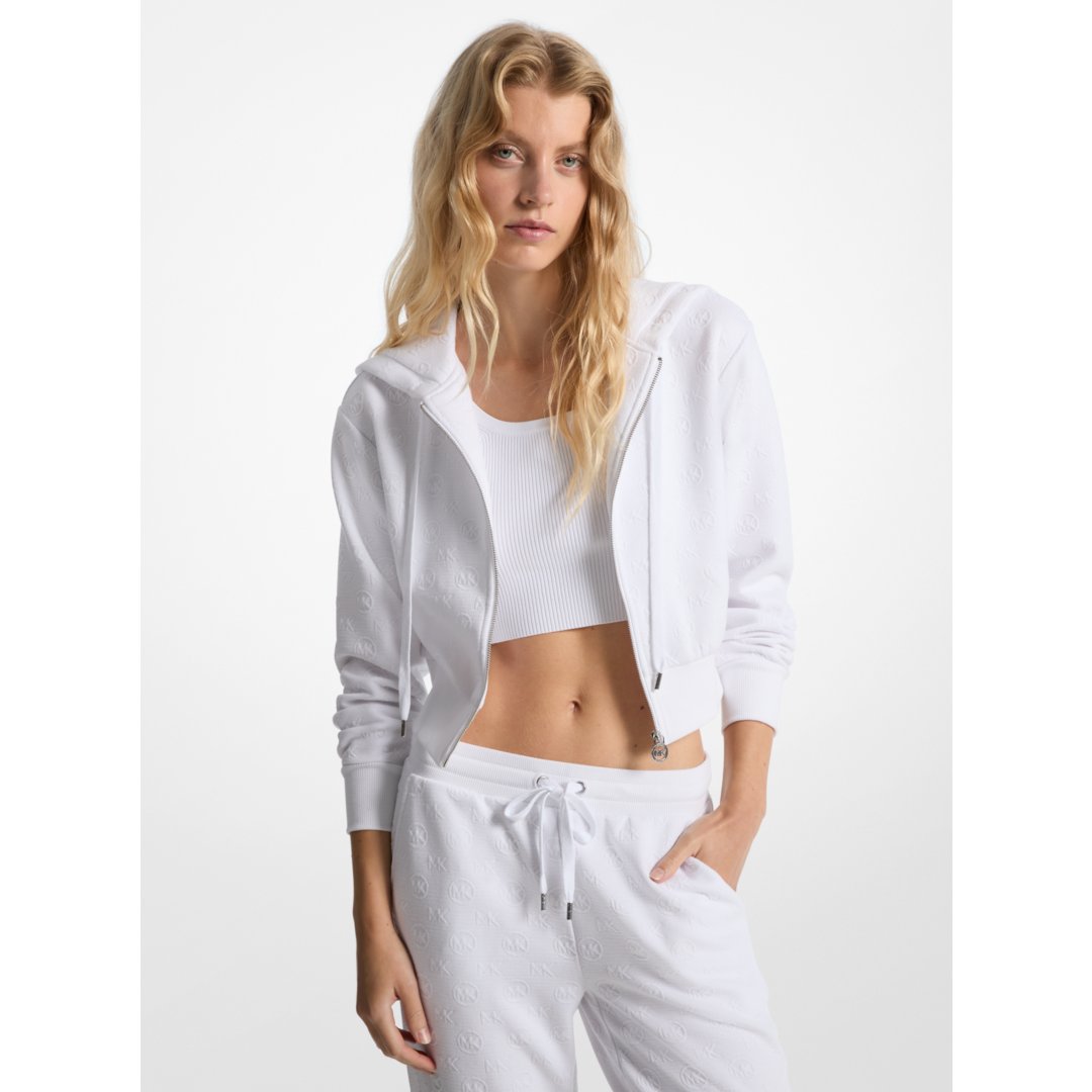Michael Kors Logo Jacquard Charm Jacquard Cropped Zip-Up Hoodie WHITE
