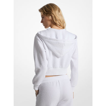 Michael Kors Logo Jacquard Charm Jacquard Cropped Zip-Up Hoodie WHITE