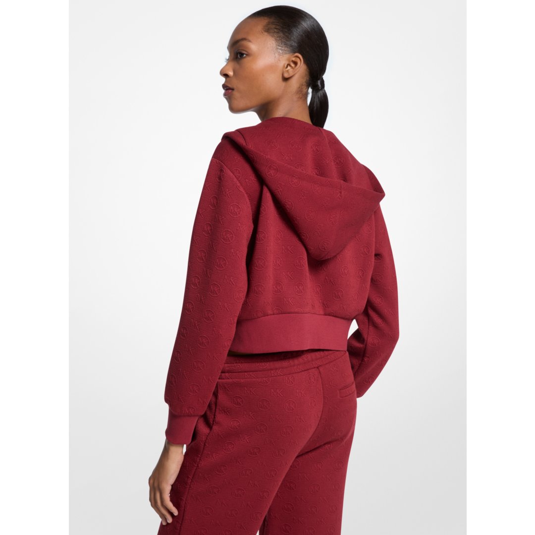 Michael Kors Logo Jacquard Charm Jacquard Cropped Zip-Up Hoodie CHERRY