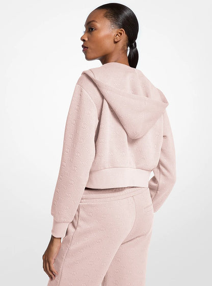 Michael Kors Logo Jacquard Charm Jacquard Cropped Zip-Up Hoodie POWDER BLUSH