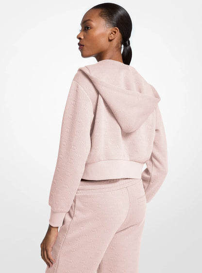 Michael Kors Logo Jacquard Charm Jacquard Cropped Zip-Up Hoodie POWDER BLUSH
