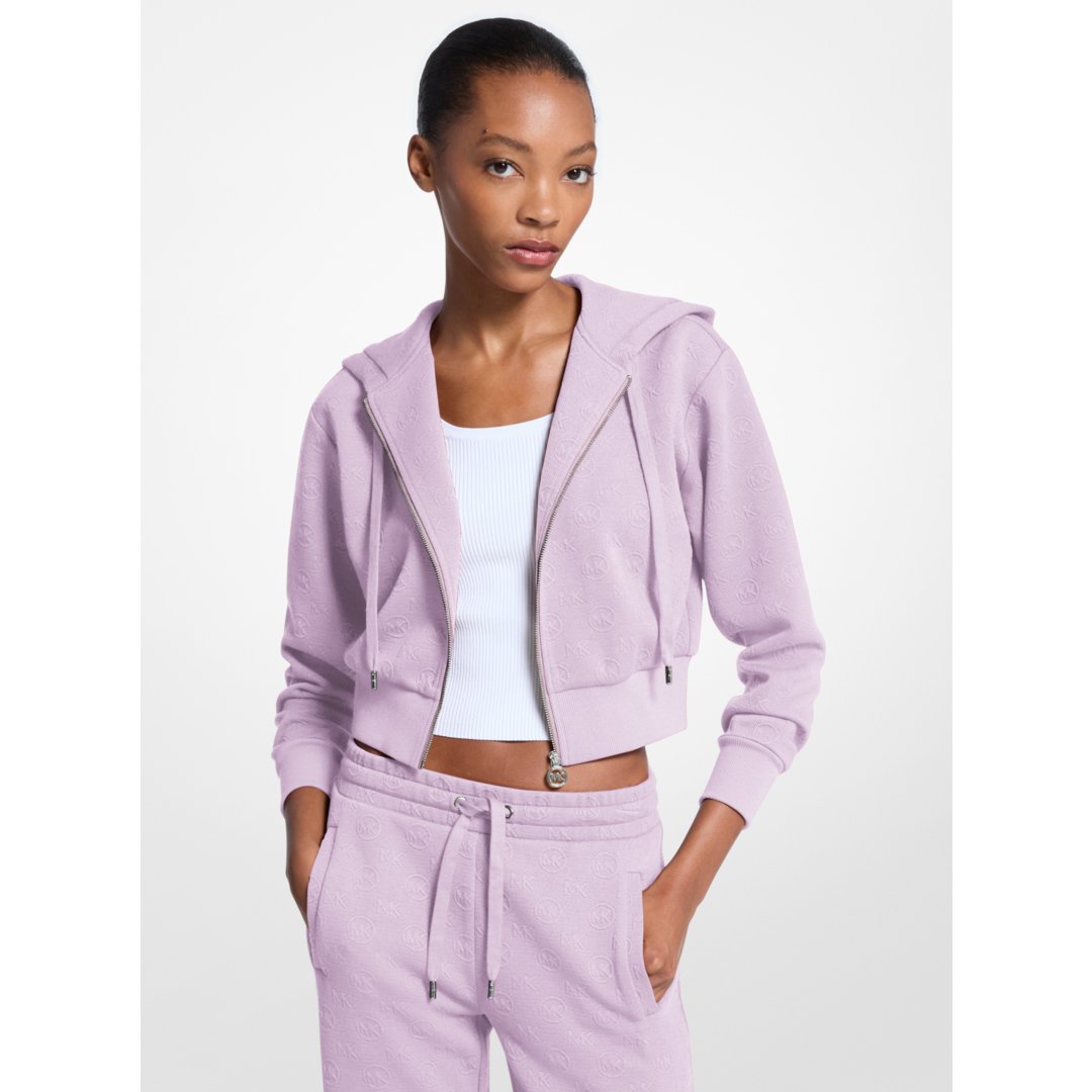 Michael Kors Logo Jacquard Charm Jacquard Cropped Zip-Up Hoodie QUARTZ