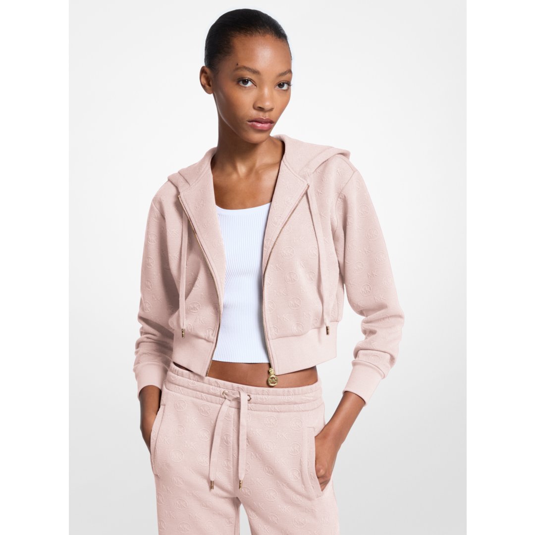 Michael Kors Logo Jacquard Charm Jacquard Cropped Zip-Up Hoodie POWDER BLUSH