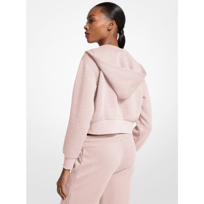 Michael Kors Logo Jacquard Charm Jacquard Cropped Zip-Up Hoodie POWDER BLUSH