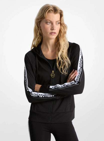 Michael Kors Logo Tape Zip-Up Hoodie BLACK