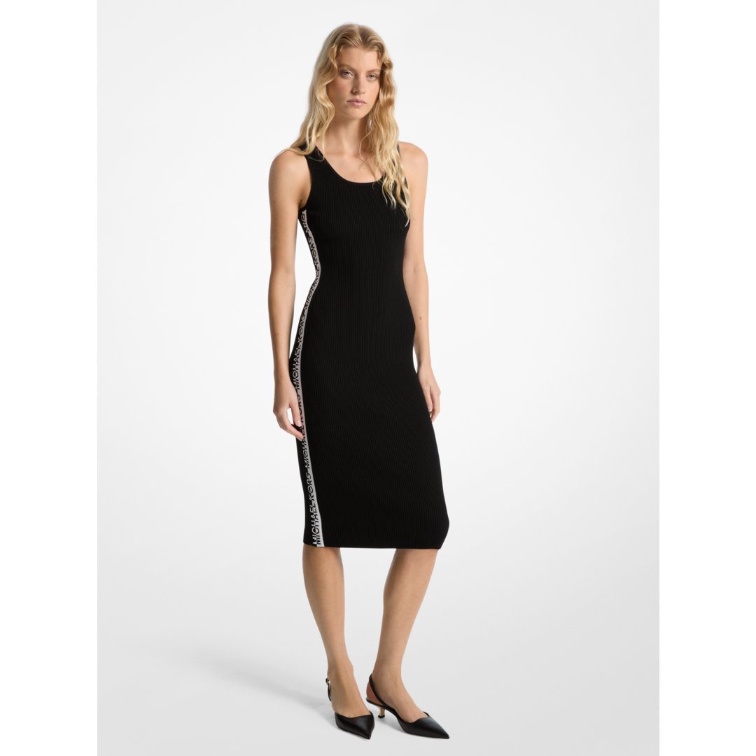 Michael Kors Stretch Knit Logo Tape Midi Tank Dress BLACK