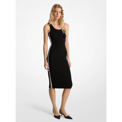 Michael Kors Stretch Knit Logo Tape Midi Tank Dress BLACK