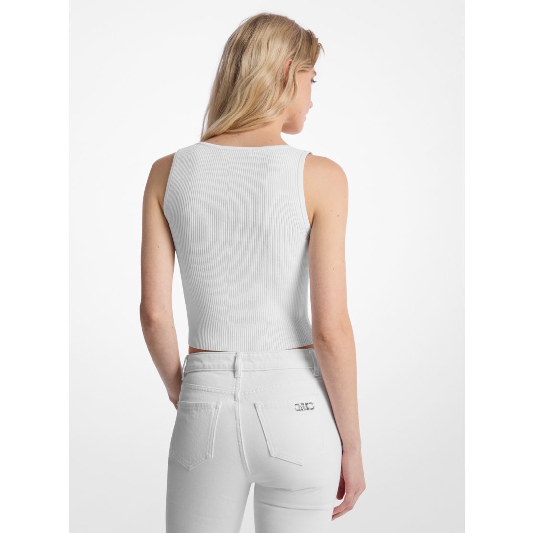 Michael Kors Ribbed Viscose Blend Zip-Up Tank Top WHITE
