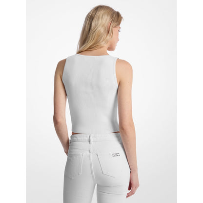 Michael Kors Ribbed Viscose Blend Zip-Up Tank Top WHITE