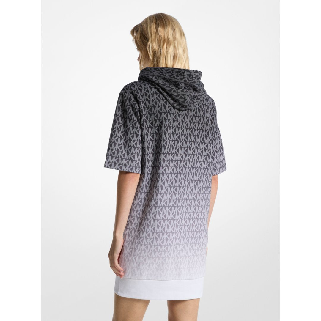 Michael Kors Ombr Signature Logo Cotton Terry Hoodie Dress BLACK