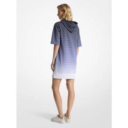 Michael Kors Ombr Signature Logo Cotton Terry Hoodie Dress MIDNIGHTBLUE