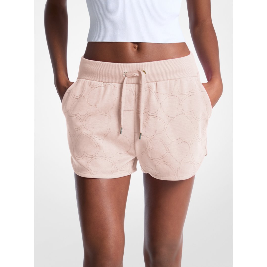Michael Kors Heart Embroidered Cotton Blend Shorts POWDER BLUSH