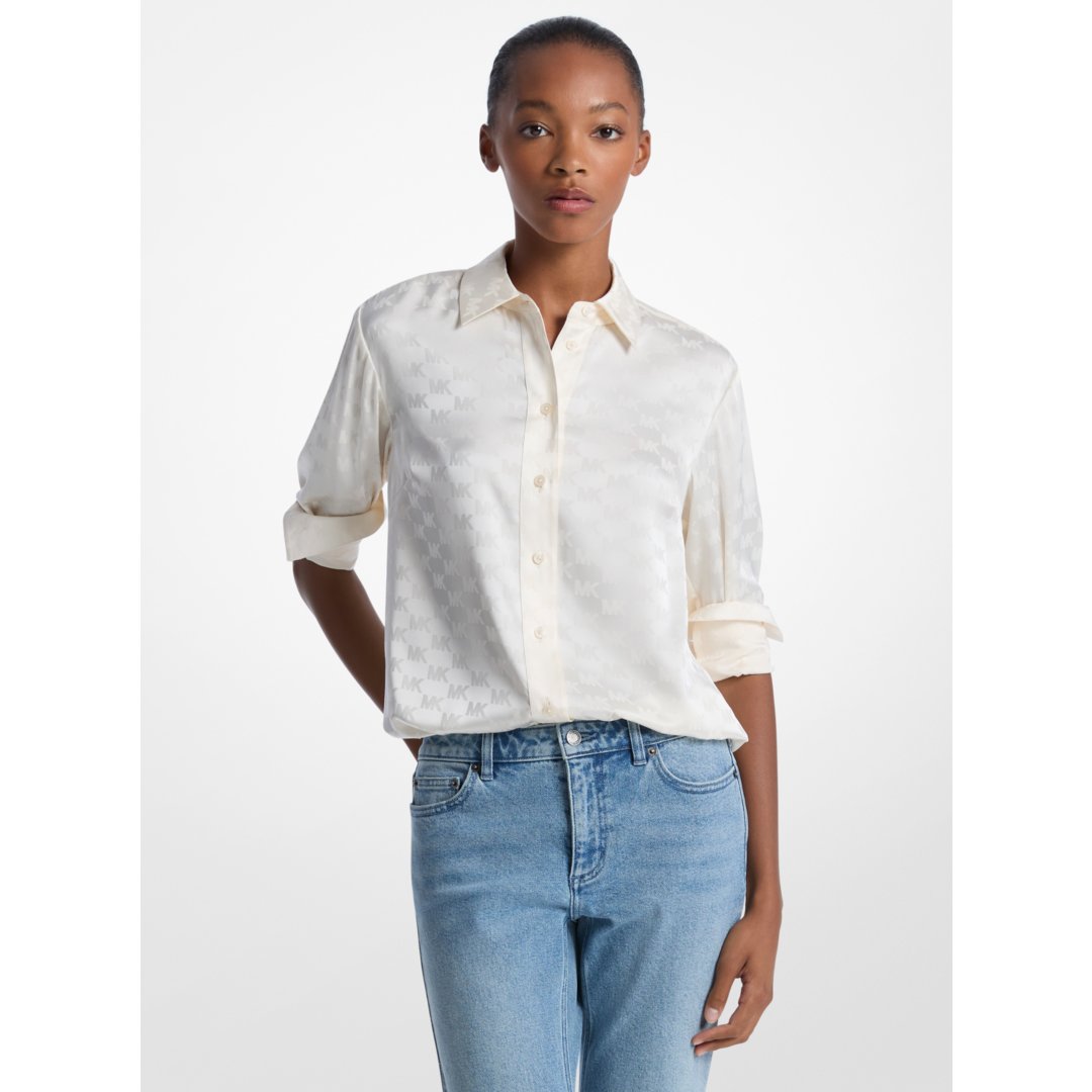 Michael Kors Logo Jacquard Satin Shirt BONE