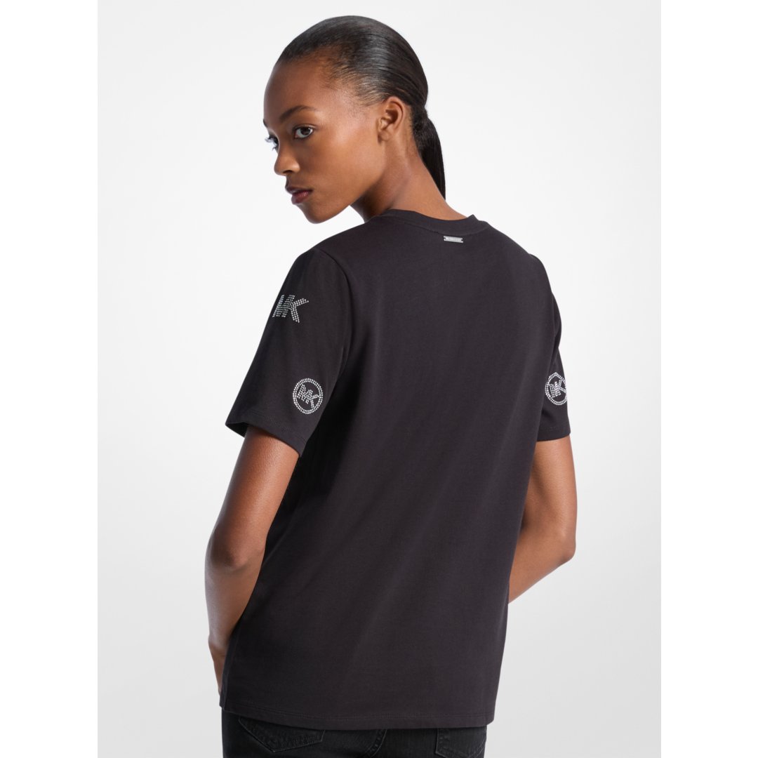 Michael Kors Embellished Logo Cotton T-Shirt BLACK