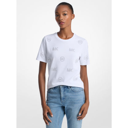 Michael Kors Embellished Logo Cotton T-Shirt WHITE