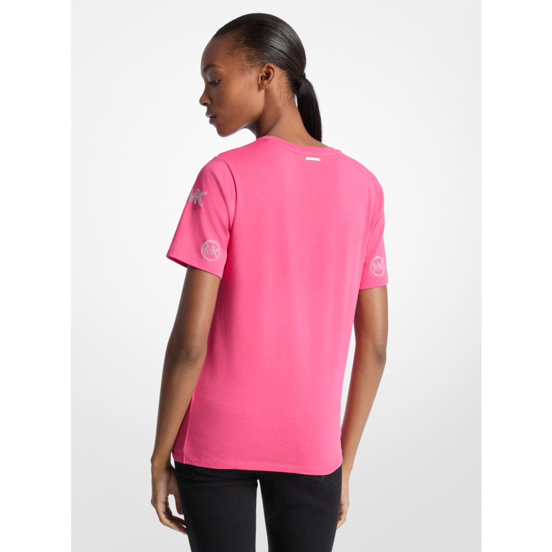 Michael Kors Embellished Logo Cotton T-Shirt HIBISCUS