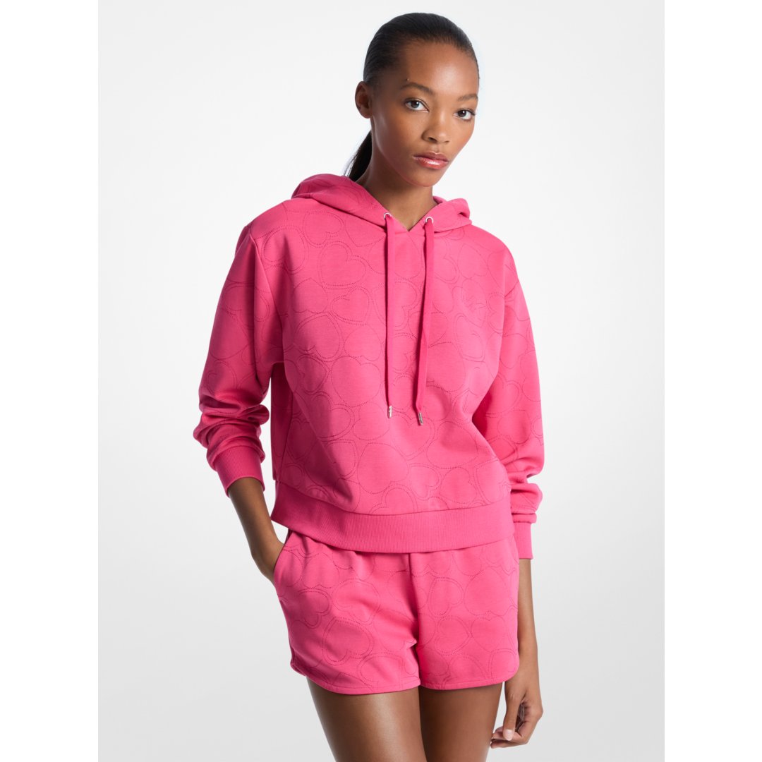 Michael Kors Heart Embroidered Cotton Blend Hoodie HIBISCUS