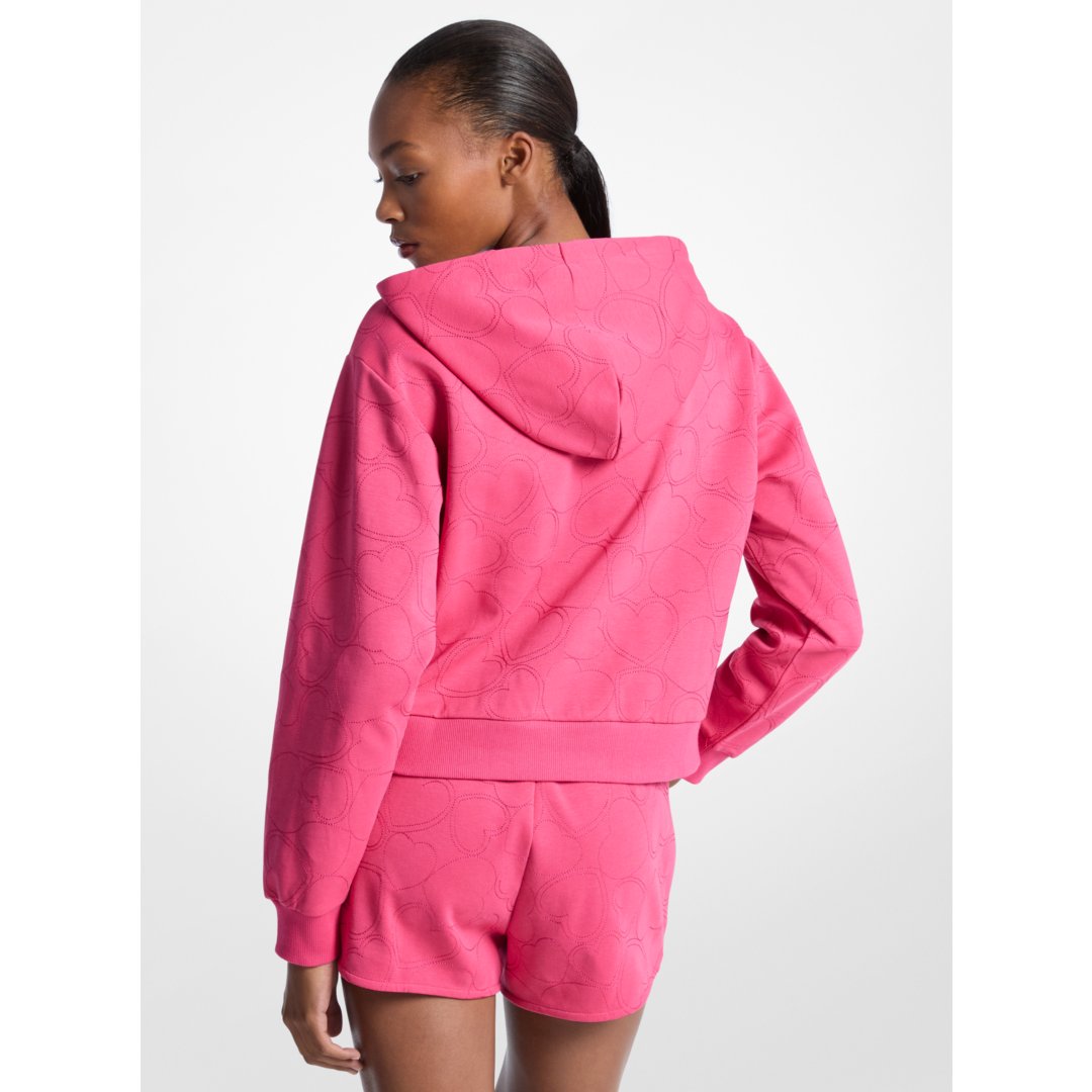 Michael Kors Heart Embroidered Cotton Blend Hoodie HIBISCUS