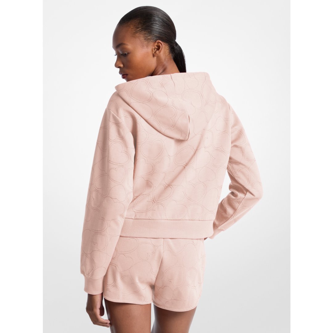 Michael Kors Heart Embroidered Cotton Blend Hoodie POWDER BLUSH