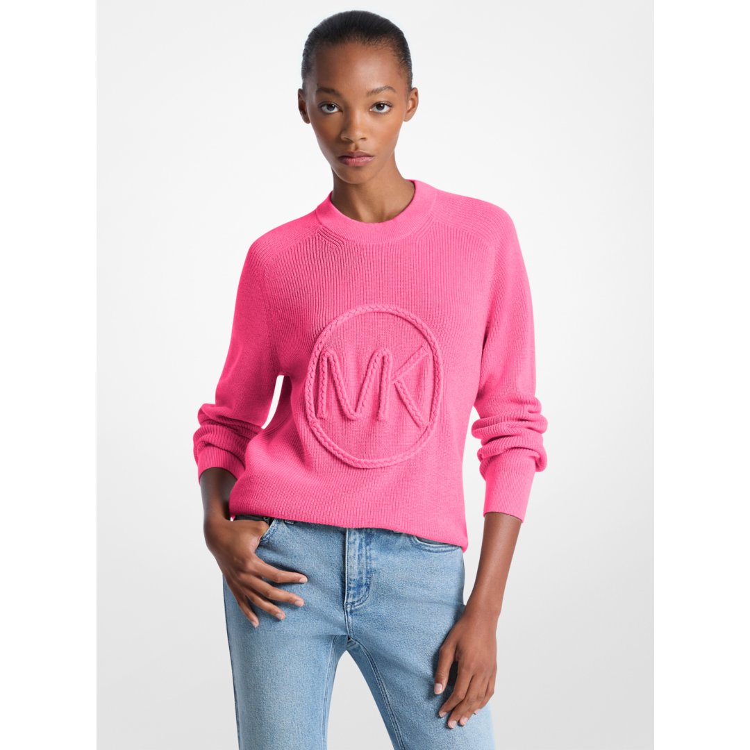 Michael Kors Braided Logo Cotton Blend Sweater HIBISCUS