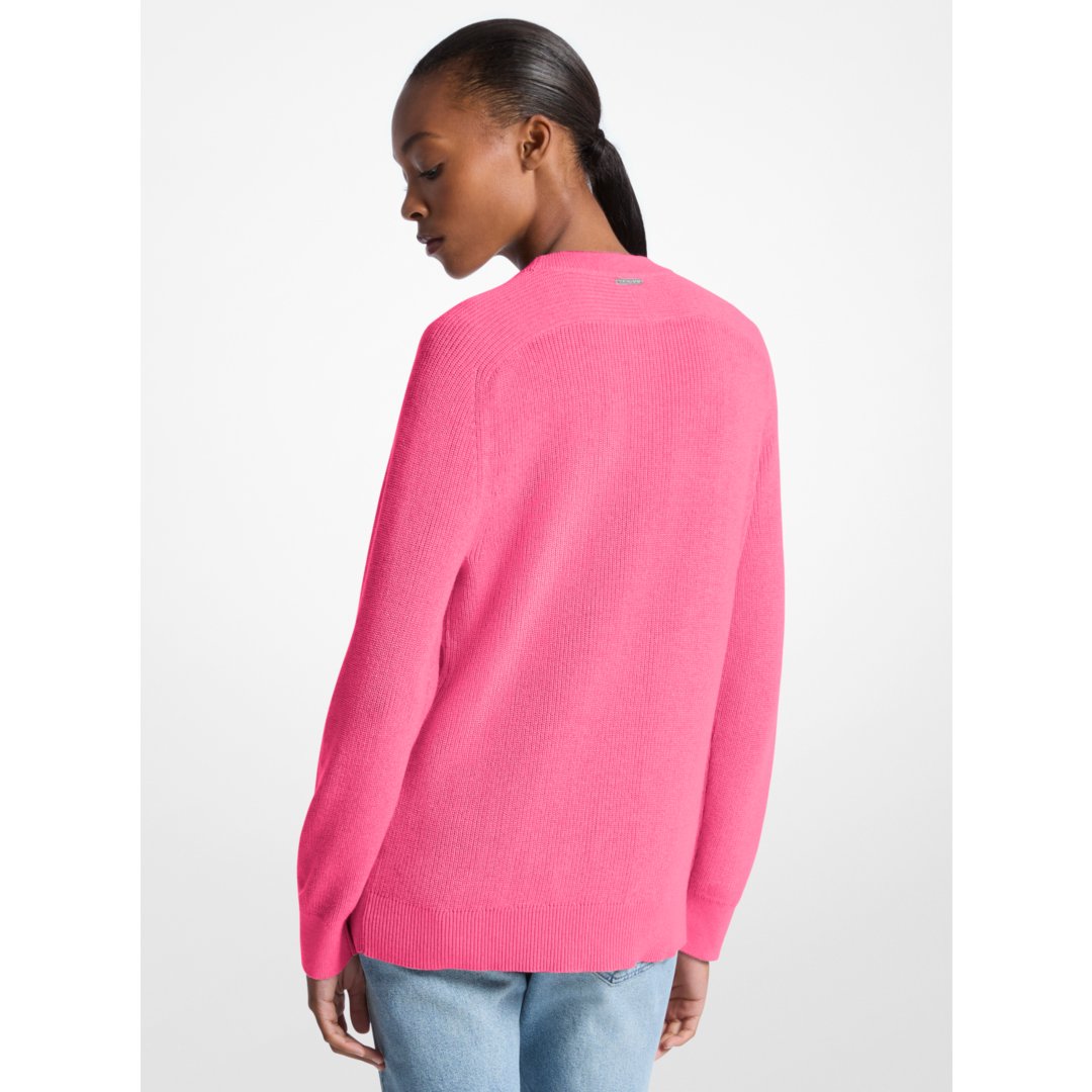 Michael Kors Braided Logo Cotton Blend Sweater HIBISCUS