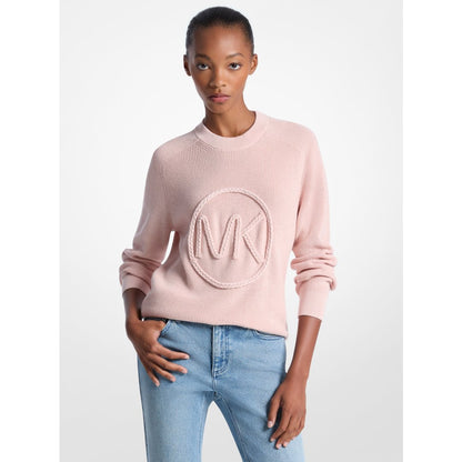 Michael Kors Braided Logo Cotton Blend Sweater POWDER BLUSH