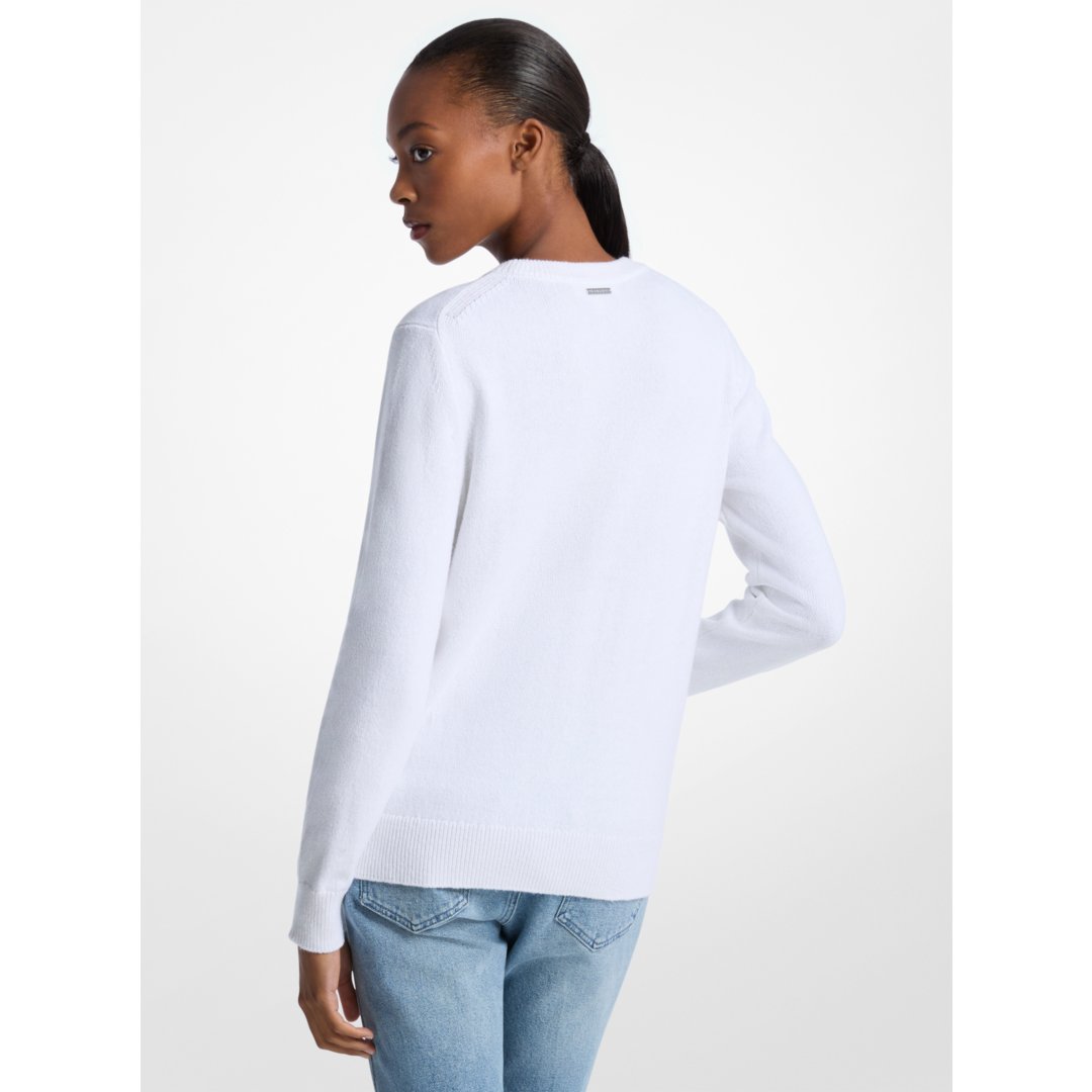 Michael Kors Fringed Heart Cotton Blend Sweater WHITE