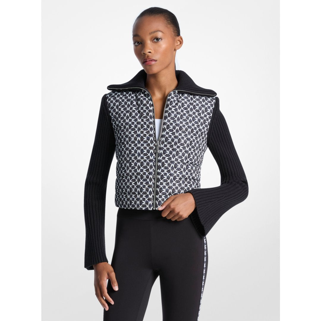 Michael Kors Quilted Graphic Logo and Knit Jacket BLACK